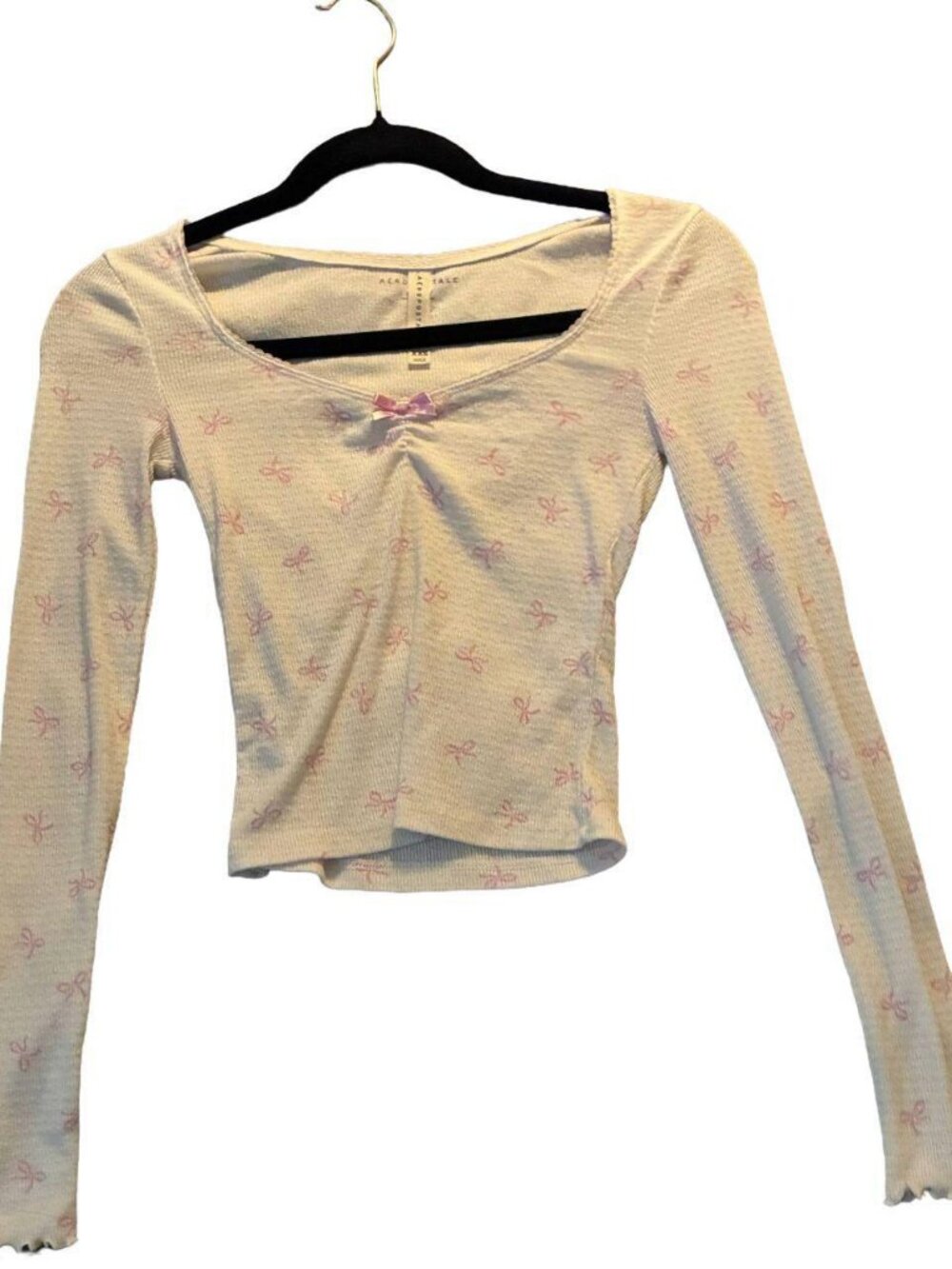 Aeropostale White Crop Top with Pink Bows XXS